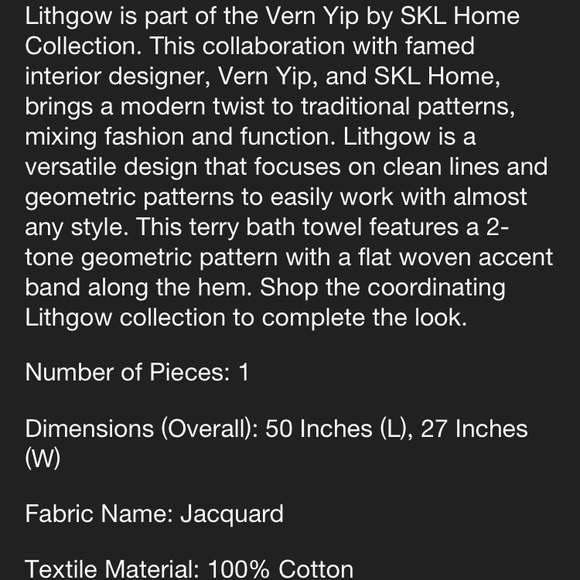 NWT Vern Yip Lithgow Bath Towel Gray-SKL Home - Picture 6 of 7